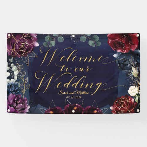 Burgundy Navy 2 Welcome To Our Wedding 3x5 Banner