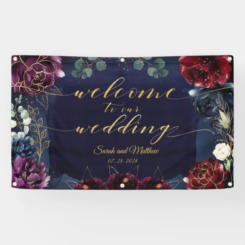 Burgundy Navy 2 Welcome To Our Wedding 3x5 Banner