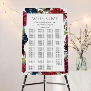 Burgundy & Navy Alphabetical Wedding Seating Chart Foam Board