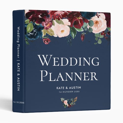 burgundy navy and blush floral wedding planner 3 ring binder