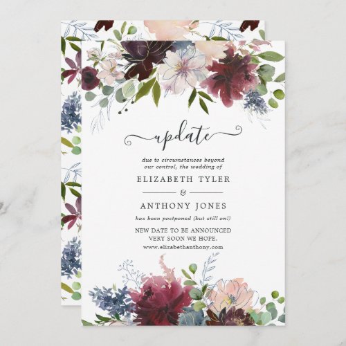 Burgundy Navy and Blush Floral Wedding Update Invitation