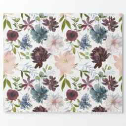 Burgundy, Navy and Blush Floral Wrapping Paper | Zazzle