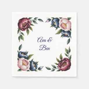 Burgundy Navy and Blush Peony Wedding Floral Napkins