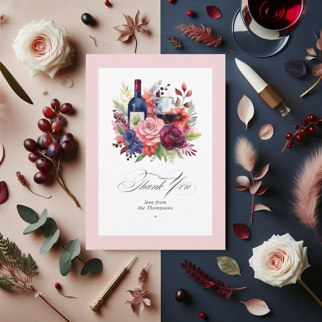 Burgundy, Navy and Blush Wine Tasting Wedding Thank You Card (Burgundy, Navy and Blush Wine Tasting Wedding Thank You Card)