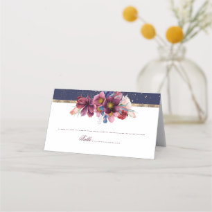Burgundy Navy and Gold Floral Wedding Place Card