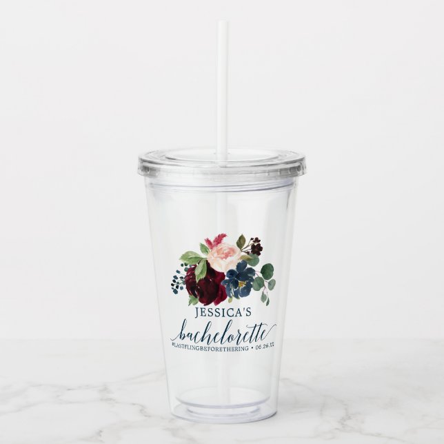 Burgundy Navy Bachelorette Party Favor Tumbler (Front)