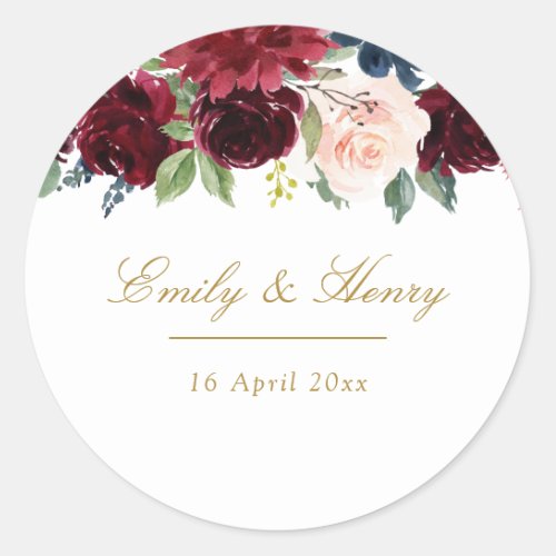 Burgundy navy blooms wedding sticker