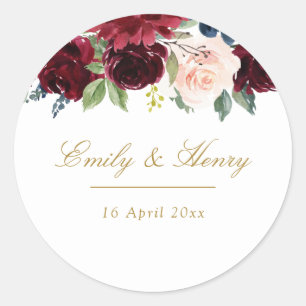 Burgundy navy blooms wedding sticker