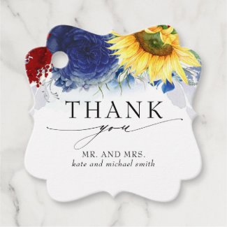 Burgundy Navy Blue and Sunflower Wedding Thank You Favor Tags