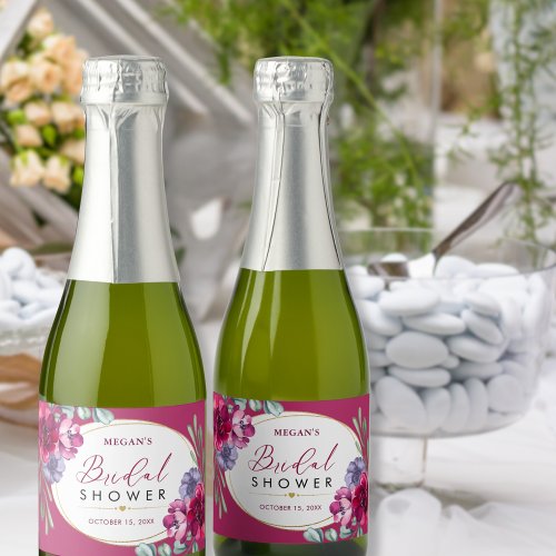 Burgundy Navy Blue Bloom Bridal Shower Mini Bottle Sparkling Wine Label