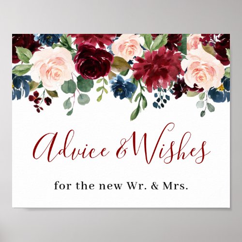 Burgundy Navy Blue Blush Advice  Wishes Wedding P Poster