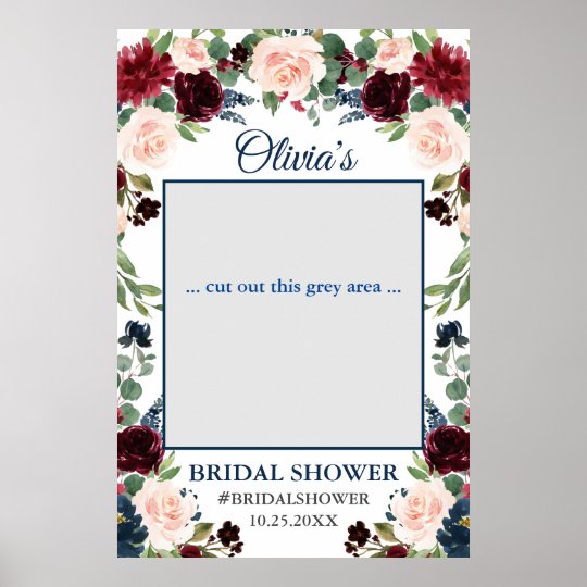 Burgundy Navy Blue Blush Bridal Shower Photo Prop Poster | Zazzle.com