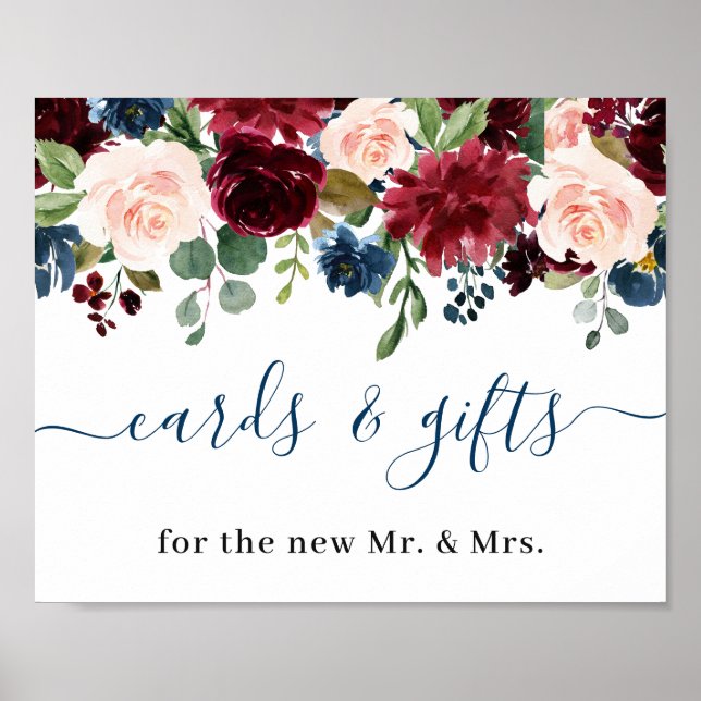 Burgundy Navy Blue Blush Cards & Gifts Wedding Poster (Front)