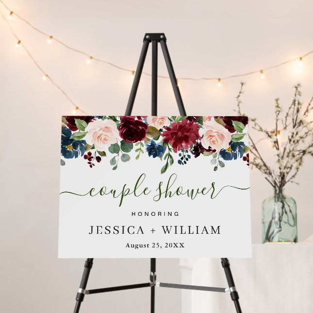 Burgundy Navy Blue Blush COUPLE SHOWER Welcome Foam Board (In Situ (Stand))