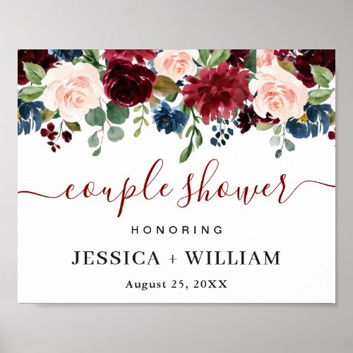 Burgundy Navy Blue Blush COUPLE SHOWER Welcome Pos Poster