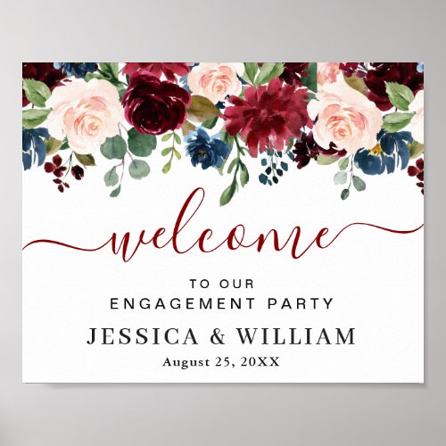 Burgundy Navy Blue Blush ENGAGEMENT PARTY Welcome  Poster