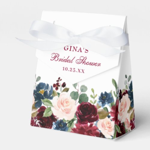 Burgundy Navy Blue Blush Floral Bridal Shower Favo Favor Boxes