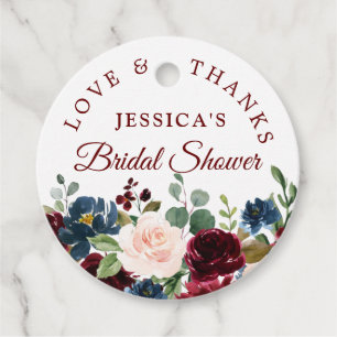 Burgundy Navy Blue Blush Floral Bridal Shower Favor Tags