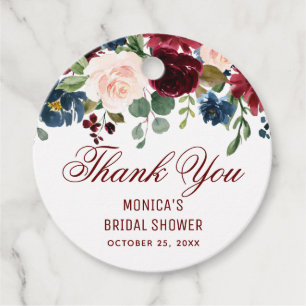 Burgundy Navy Blue Blush Floral BRIDAL SHOWER Favor Tags
