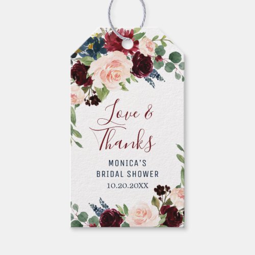 Burgundy Navy Blue Blush Floral BRIDAL SHOWER Gift Tags