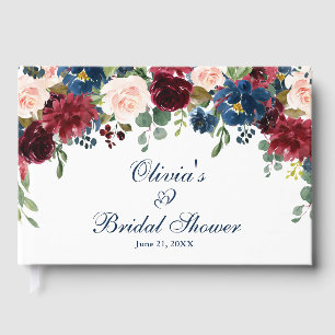 Burgundy Navy Blue Blush Floral Bridal Shower Guest Book
