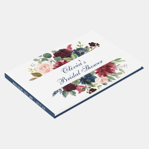 Burgundy Navy Blue Blush Floral Bridal Shower Guest Book