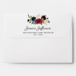 Burgundy Navy Blue Blush Floral for 5x7 card Envelope
