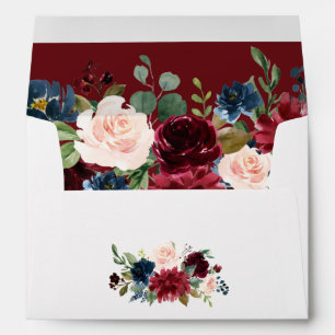 Burgundy Navy Blue Blush Floral for 5x7 card Envelope