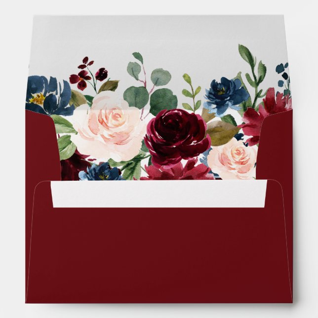 Burgundy Navy Blue Blush Floral for 5x7 card Envelope (Back (Bottom))