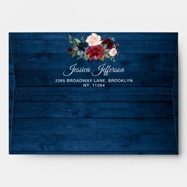 Burgundy Navy Blue Blush Floral for 5x7 card Envelope (Back (Top Flap))