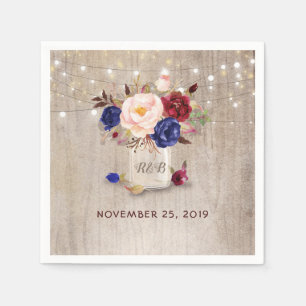 Burgundy Navy Blue Blush Floral Mason Jar Rustic Napkins