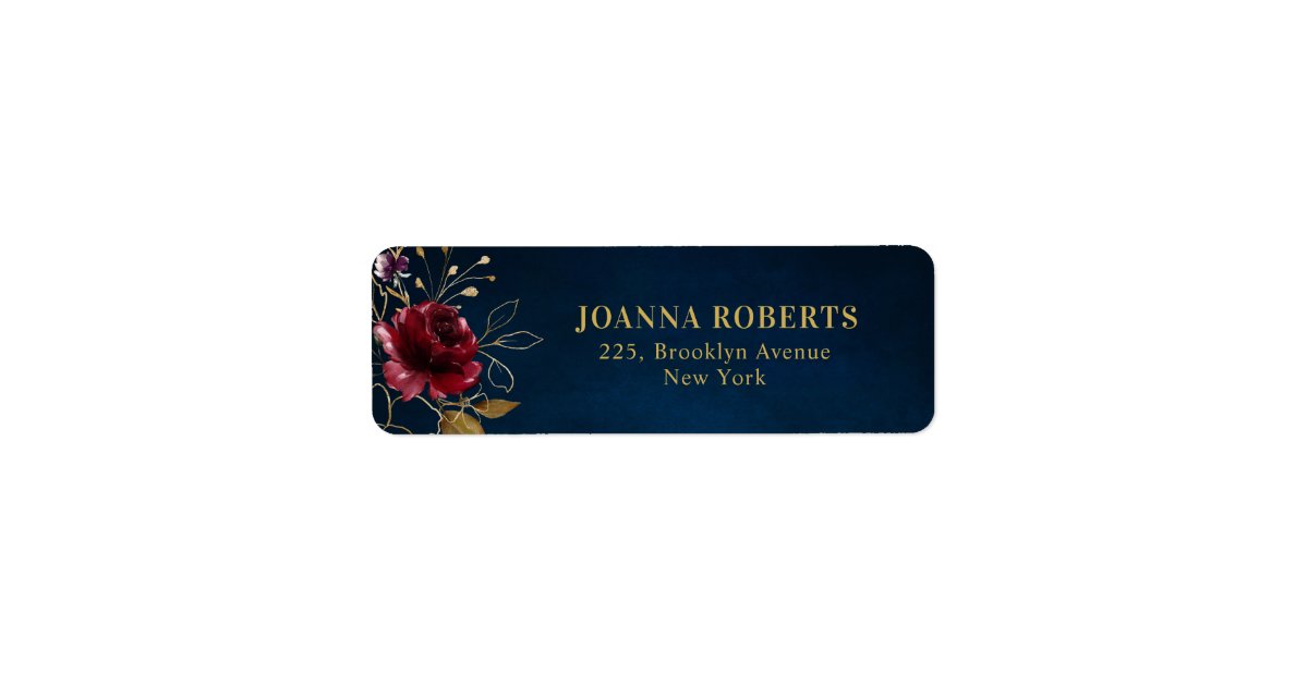 Burgundy Navy Blue Blush Floral Return Address Label | Zazzle