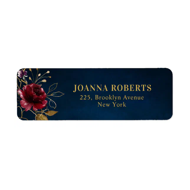 Burgundy Navy Blue Blush Floral Return Address Label | Zazzle