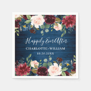 Burgundy Navy Blue Blush Floral Rustic Wedding Napkins