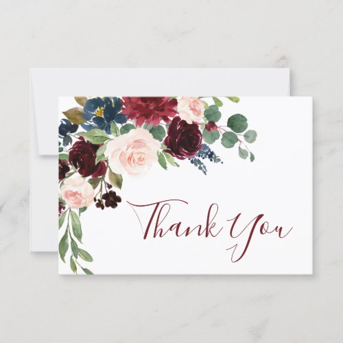 Burgundy Navy Blue Blush Floral Thank You Card