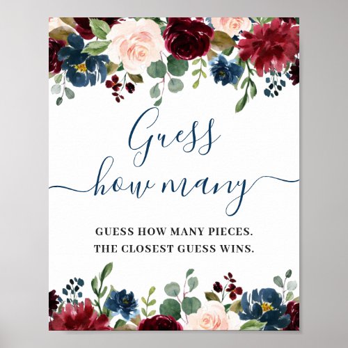 Burgundy Navy Blue Blush Floral Watercolor Poster