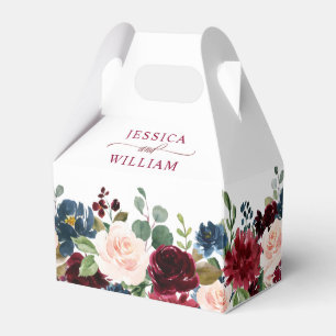 Burgundy Navy Blue Blush Floral Watercolor Wedding Favor Boxes