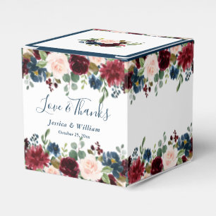 Burgundy Navy Blue Blush Floral Watercolor Wedding Favor Boxes