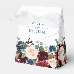 Burgundy Navy Blue Blush Floral Watercolor Wedding Favor Boxes