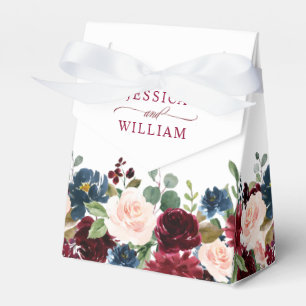 Burgundy Navy Blue Blush Floral Watercolor Wedding Favor Boxes