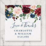 Burgundy Navy Blue Blush Floral Watercolor Wedding Favor Tags<br><div class="desc">Use Personalize tool to add your info,  change fonts,  font's colors. For matching items,  please,  visit my Collection.</div>