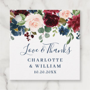 Burgundy Navy Blue Blush Floral Watercolor Wedding Favor Tags