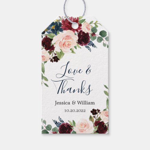 Burgundy Navy Blue Blush Floral Watercolor Wedding Gift Tags