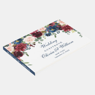 Burgundy Navy Blue Blush Floral Wedding Guest Book