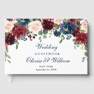 Burgundy Navy Blue Blush Floral Wedding Guest Book