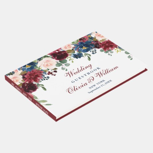 Burgundy Navy Blue Blush Floral Wedding Guest Book