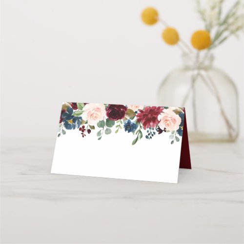 Burgundy Navy Blue Blush Floral Wedding Place Card