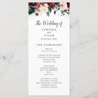 burgundy & navy blue, blush floral wedding program