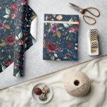 Burgundy Navy Blue Blush Floral wedding Wrapping Paper<br><div class="desc">Elegant and modern romantic watercolor floral wedding wrapping paper features a bouquet of burgundy / marsala , blush pink, Purple, peach watercolor roses with matching gold / golden foliage on navy blue background. Perfect for a fall / midsummer wedding. Please find more matching designs and variations from my "blissweddingpaperie" store....</div>