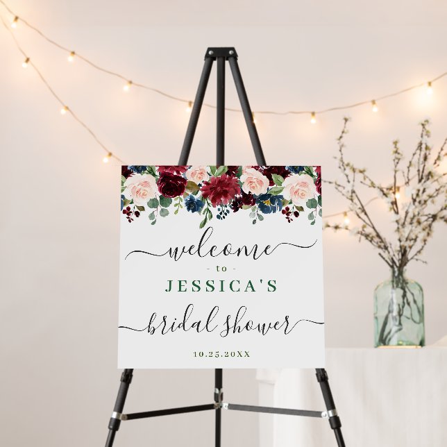 Burgundy Navy Blue Blush Flowers Bridal Shower Foam Board (In Situ (Stand))